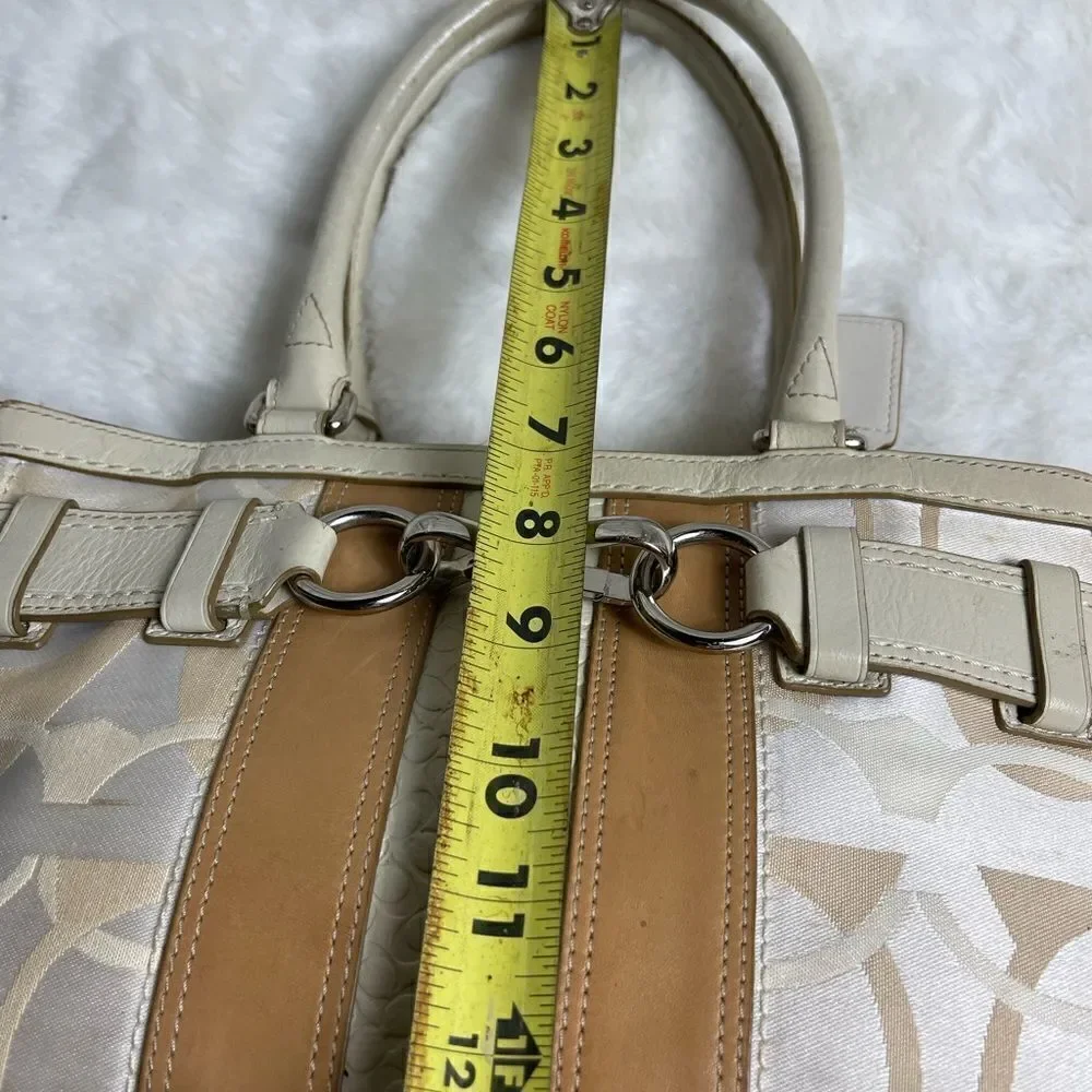 Coach Hampton beige and tan canvas logo and leather accents and trims Satchel.